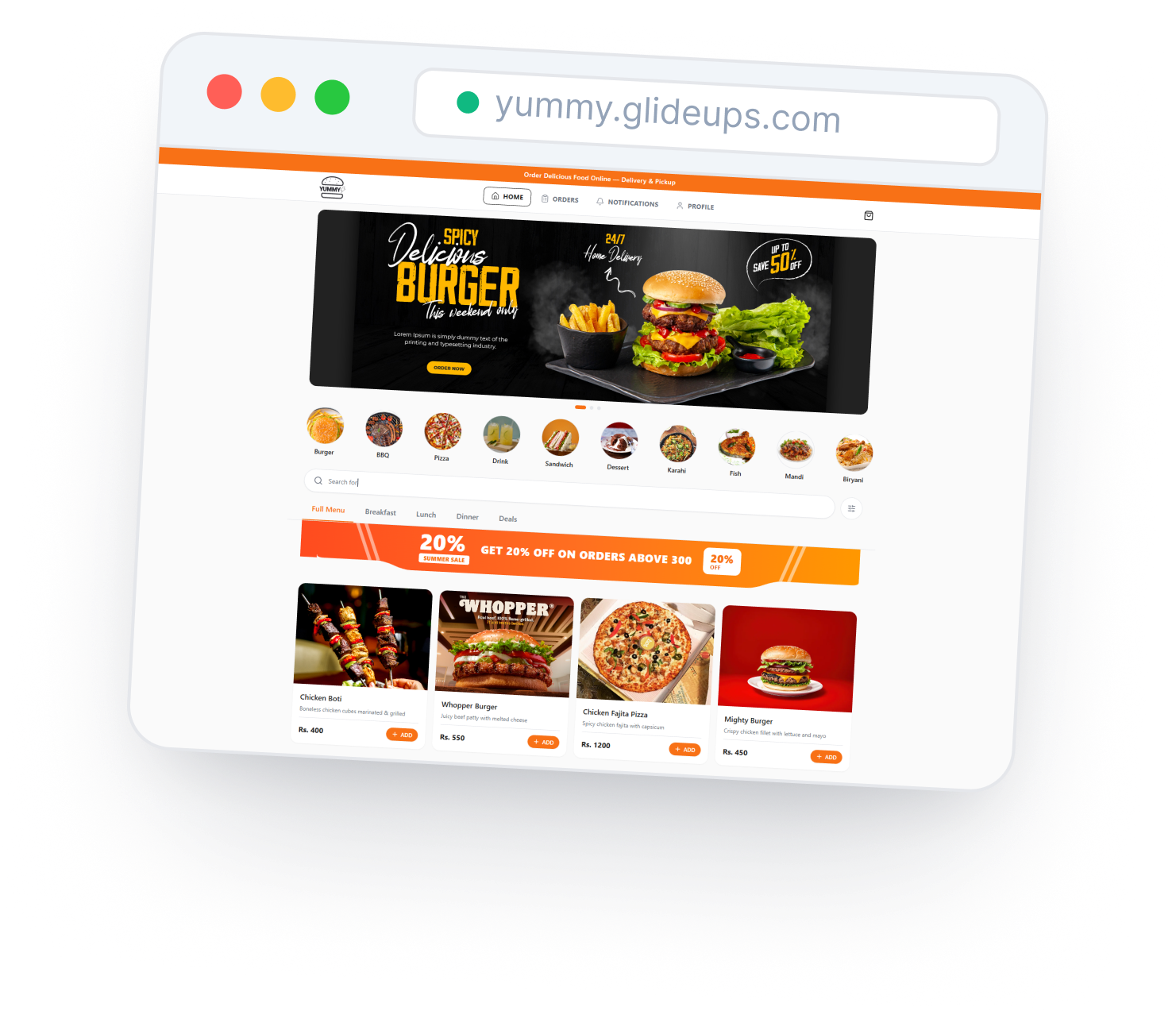 Yummy customer web app